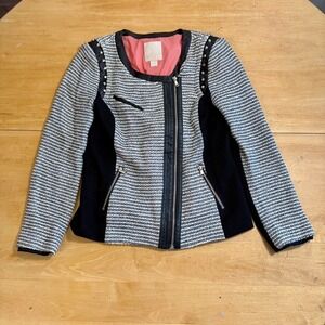 McGinn Andi Striped Studded Tweed Moto Blazer – Size Large – Style ME1427J